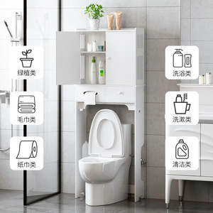 Étagère de rangement pour toilettes OuShuMei, armoire de salle de bain autoportante à 3 niveaux avec portes et tiroirs pour gagner de la place dans les toilettes - Product Image 4