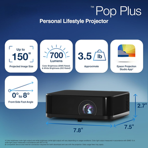 Projecteur personnel Pop Plus 4K PRO-UHD, 700 lumens de luminosité couleur et blanche - Product Image 2
