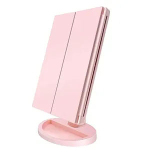 Folding Adjustable Portable Trifold Magnification Touch Screen Switch Trifold Vanity Led Makeup Mirror With Lights And Dimming