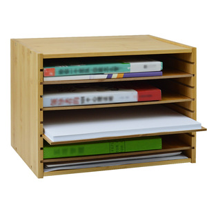 Bamboo Desktop <b>File</b> <b>Organizer</b> 5 Tier Adjustable Storage Rack Office Stationery Holder Rectangle Standing Type - Product Image 5