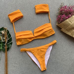 Conjunto de Bikini de Cintura Alta con Efecto Push-Up para Mujer Talla Grande, Estampado Fresco/Puntos/Color Liso, Traje de Baño con Logotipo Frontal, Ropa de Playa - Product Image 5