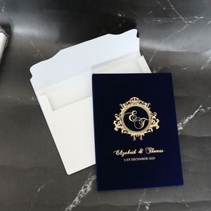 Venta caliente de lujo de tapa dura Borgoña <span class=keywords><strong>rojo</strong></span> azul marino terciopelo RSVP folleto de bolsillo espejo dorado acrílico invitaciones de boda - Product Image 5
