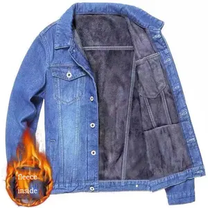 Jaket Denim pria, kualitas tinggi grosir pakaian pria kustom jaket Denim musim dingin dicuci Vintage jaket Jeans untuk pria