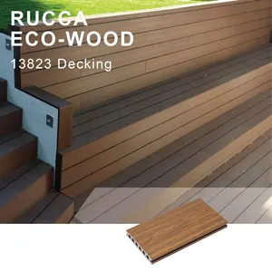 Foshan Ruccawood Walnut/Antique/Teak Wood WPC Ngoài Trời Nhựa Composite Decking Vườn Flooring 138*23Mm