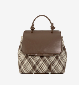 <b>Backpack</b> with large capacity PU leather and checkered fabric design for women - Product Image 3