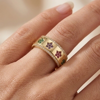 Hochwertige vergoldete breite Band feine Schmuck Slippy Mode rosa grün gelb lila lila CZ gepflasterte Stern Blumen ring für Frauen Geschenk