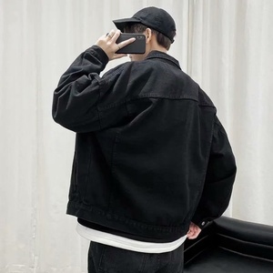 Custom Logo Design <b>Jeans</b> Jacket Hoodies High Quality Black Denim Jacket Men Drop Shoulder Men Oversize Denim Hoodie - Product Image 3