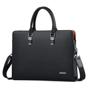 Custom simple briefcase men's top layer cowhide hard business computer bag handheld shoulder bag genuine leather high quality