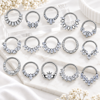 Anneau de septum articulé CRYSPURE G23 en titane avec zircon cubique pour femme, piercing de nez et de cartilage, bijoux corporels hypoallergéniques, vente en gros OEM
