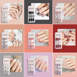 24 pcs punte per unghie finte in acrilico punta per unghie set per manicure copertura completa lunga corta arte 3d progettata stampa su unghie unghie artificiali