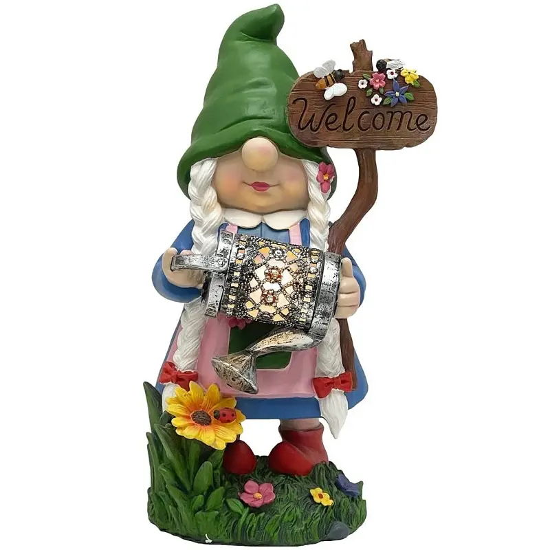 Hars Ambachten Tuin Sculpturen & Beelden Solar Vrouwelijke Gnomes Tuin Decoraties 13 Inch Gnomes Tuin Gnomes Lady