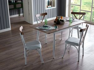 Ensemble de meubles de salle à manger de style nordique moderne - Table extensible en bois avec 4 chaises en acier inoxydable à dossier croisé et revêtement en cuir PU pour hôtel - Product Image 2