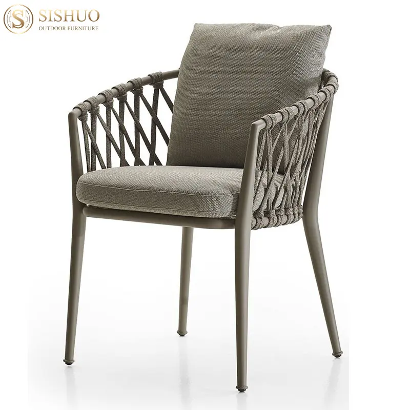 China de alta calidad al aire libre impermeable café silla muebles cuerda de aluminio mimbre Silla de comedor