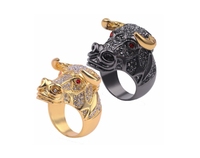 Bague Statement Hip-hop Classique Tête de Taureau en Acier Inoxydable 18 carats avec Cristaux, Bagues de Mariage ou Bagues Unisexe, Style Cadeau, Vente en Gros