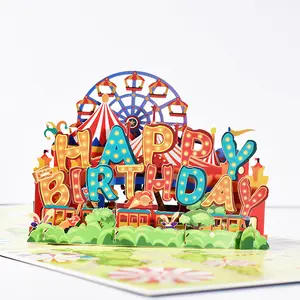 Biglietti di compleanno Pop-UP 3D del parco divertimenti cartoline di auguri di invito per bambini regali per inviare i migliori auguri per le vacanze lasciano un messaggio