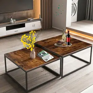 Деревянная мебель в простом стиле, маленькие квадратные современные деревенские журнальные столики, кофейный столик с черными ножками