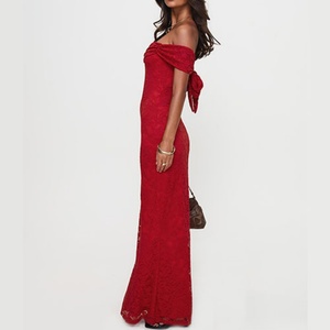 Nouvelle Robe Longue Femme Personnalisée en Gros, Sans Bretelles, Épaules Dénudées, avec Nœud, Plissée, en Dentelle, à Buste Élastiqué, pour Soirée et Club - Product Image 2