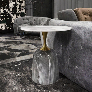 Mesa de Té Pequeña de Forma Especial, Mesa Consola Portátil de Mármol de Alta Gama con Rayas Modernas de Vidrio para Sala de Estar, Hotel, Villa - Product Image 3