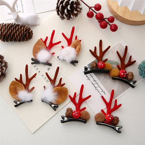 Fermagli per Capelli a Forma di Cervo Kawaii con Pompon Natalizi per Ragazze, Accessori per Capelli, 1 Paio - Product Image 1