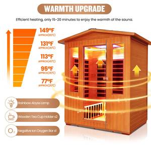 Sauna de Madera de Cedro Rojo para Exteriores, para 2-4 Personas, 2.6KW, con Control Inteligente y Altavoz Bluetooth, Disponible en EE. UU. - Product Image 3