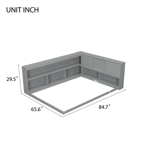 Lit convertible moderne en bois gris écologique HR, taille double, <span class=keywords><strong>avec</strong></span> étagères de <span class=keywords><strong>rangement</strong></span>, lit <span class=keywords><strong>gigogne</strong></span> multifonctionnel, bureau d'étude pour enfants - Product Image 3