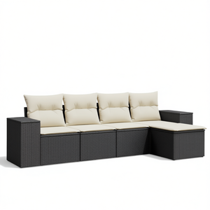 Ensemble de canapés de jardin en rotin noir avec coussins crème, mobilier d'extérieur, design contemporain, résistant à l'eau - Product Image 1