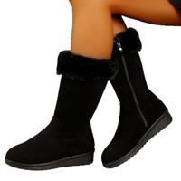 Bottes de neige d'hiver pour femmes, mi-mollet, chaudes, en coton, avec fermeture éclair latérale, antidérapantes, chaussures décontractées, bottes en fourrure