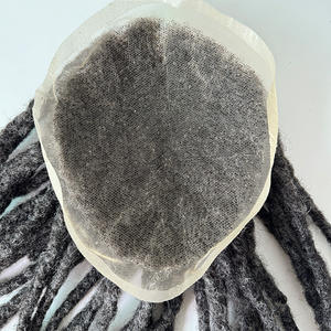 En stock, cheveux humains indiens 1b avec mèches grises, perruques <span class=keywords><strong>afro</strong></span> tressées à base de dentelle complète pour toupet, perruques dreadlocks de 6 pouces pour <span class=keywords><strong>homme</strong></span> - Product Image 2