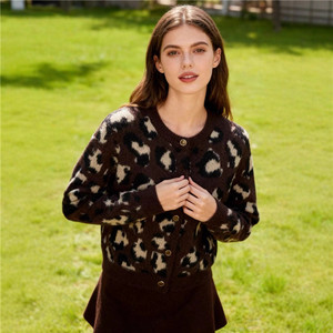 Promoção: Cardigãs Femininos Cropped com Estampa de Leopardo, Casacos de Tricô Abertos na Frente, Suéteres e Jaquetas com Botões de Crochê - Product Image 4