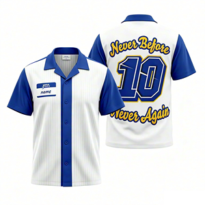 Vintage Striped <b>Bowling</b> Shirt for Men Retro Short Sleeve Camp Collar Button Down Custom Team Name & Number Moisture Wicking Poly - Product Image 2