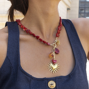 Collar Clásico de Invierno con Dije de Sol Radiante Esmaltado, Chapado en Oro de 18K, Imitación Perla, Cadena Trenzada Hecha a Mano, de Acero Inoxidable para Fiesta de Mujer - Product Image 4