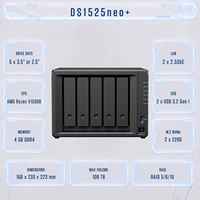 DS1525neo+ NAS 5-Bay Tanpa Disk Ryzen V1500B DDR4 8GB 2.5GbE 10GbE Upgrade Penyimpanan Server Bisnis LDAP