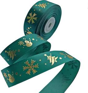 Cinta de poliéster de doble cara con lámina dorada para cajas de regalo de Navidad, cinta decorativa navideña - Product Image 1