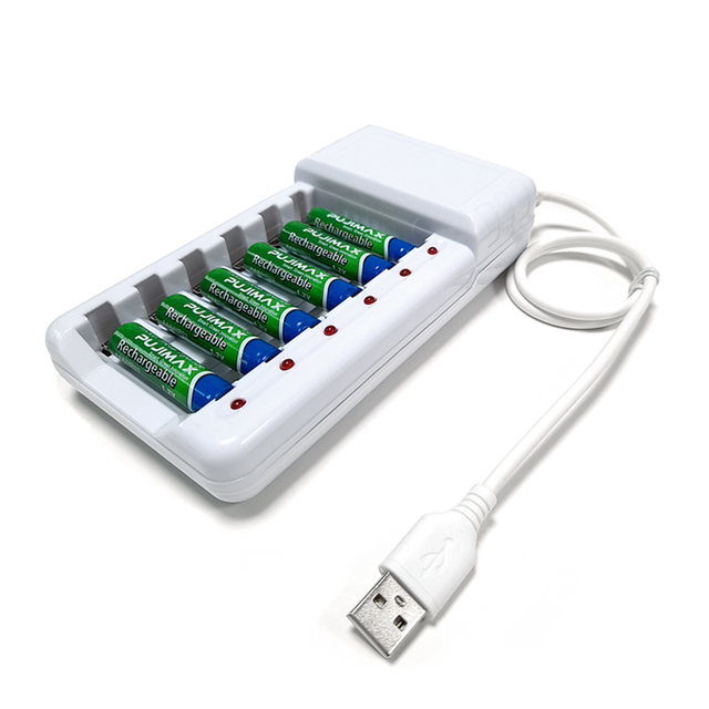 PUJIMAX Top Selling 6 Slots USB Universal AAA AA Rechargeable Battery Charger 3A 2A Battery Adapter for Digital Products