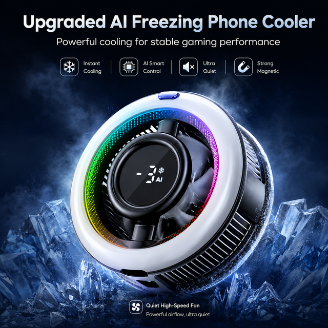 MEMO CX17 Digital Display Gaming Mobile Cooling Fan RGB Light Semiconductor Phone Cooler With AI Constant Temperature Mode