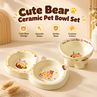 Ensemble de bols en céramique pour chat avec motif d'ours de dessin animé, bol anti-renversement pour nourriture et eau, boîte cadeau personnalisée, vaisselle pour animaux de compagnie