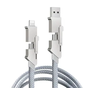 锌合金4合1电缆扁平编织USB电缆PD60W 3A手机快速充电电缆