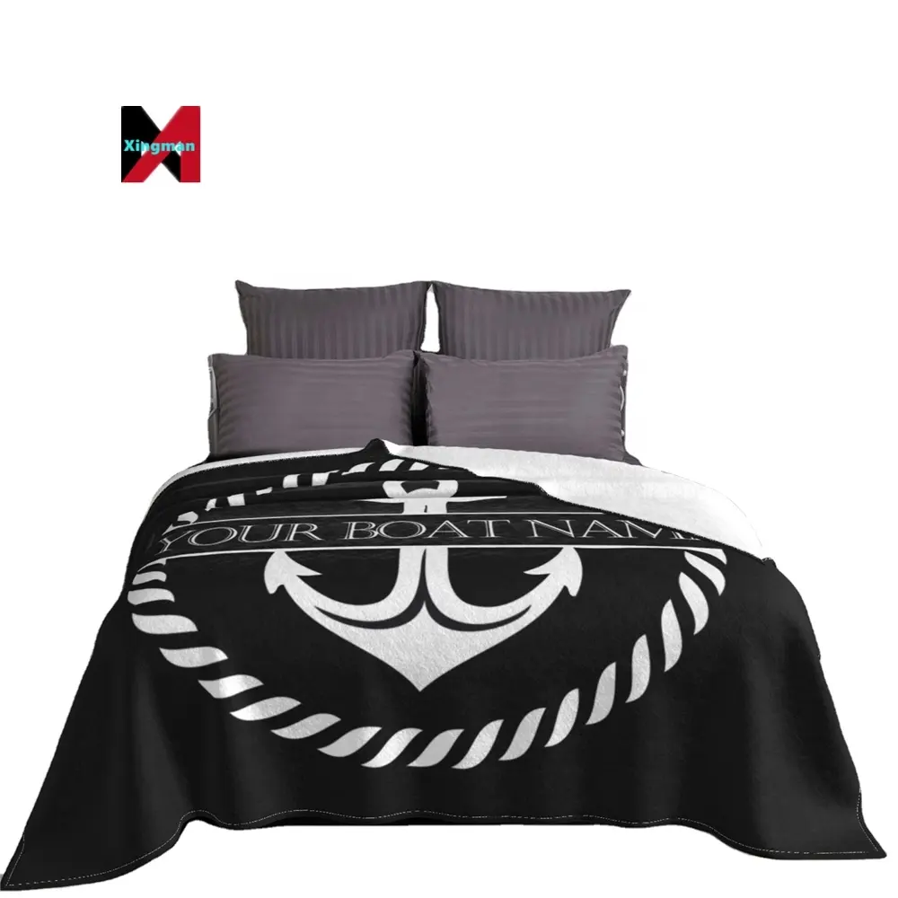 Getta nero nautica ancoraggio decorativo personalizzabile flanella morbida traspirante biancheria da letto termica e coperta da viaggio altre coperte