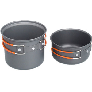 Ensemble de cuisine de camping portable d'extérieur en aluminium anodisé dur, casseroles pour 1-2 personnes, équipement de cuisson léger pour les voyages - Product Image 1