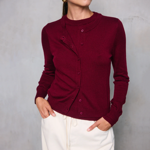 Cardigan con bottone asimmetrico <span class=keywords><strong>bordeaux</strong></span> a manica lunga maglione Slim-Fit lavorato a <span class=keywords><strong>maglia</strong></span> per l'eleganza Casual da ufficio - Product Image 3