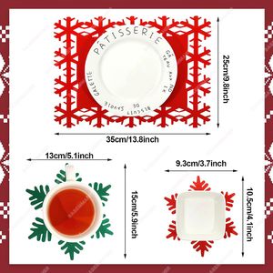 DAMAI 12PCS Snowflake Placemats Christmas Table Red Green Felt Place Mats Coaster for Party Holiday Home Dinner Tableware Decor - Product Image 2