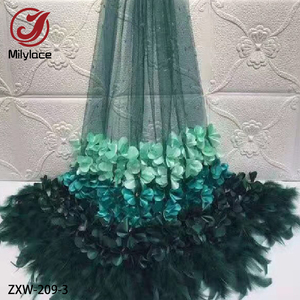 Thời Trang Mới Phi Lãng Mạn Lông 3D Hoa Pháp Vải Tuyn Ren Vải Với Hạt - Product Image 1