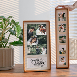 Cadre <span class=keywords><strong>photo</strong></span> rectangulaire vertical Ludaye fait main en bois massif écologique, <span class=keywords><strong>collage</strong></span> créatif à trois panneaux, barres longues, fixation murale ou sur table - Product Image 1
