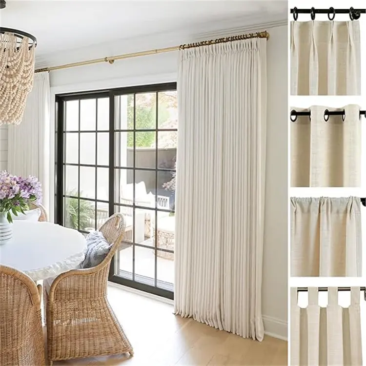 Cortinas opacas de lino y mezcla de algodón de estilo coreano personalizadas, sala de estar de cortinas para Panel, dormitorio, puerta de Patio