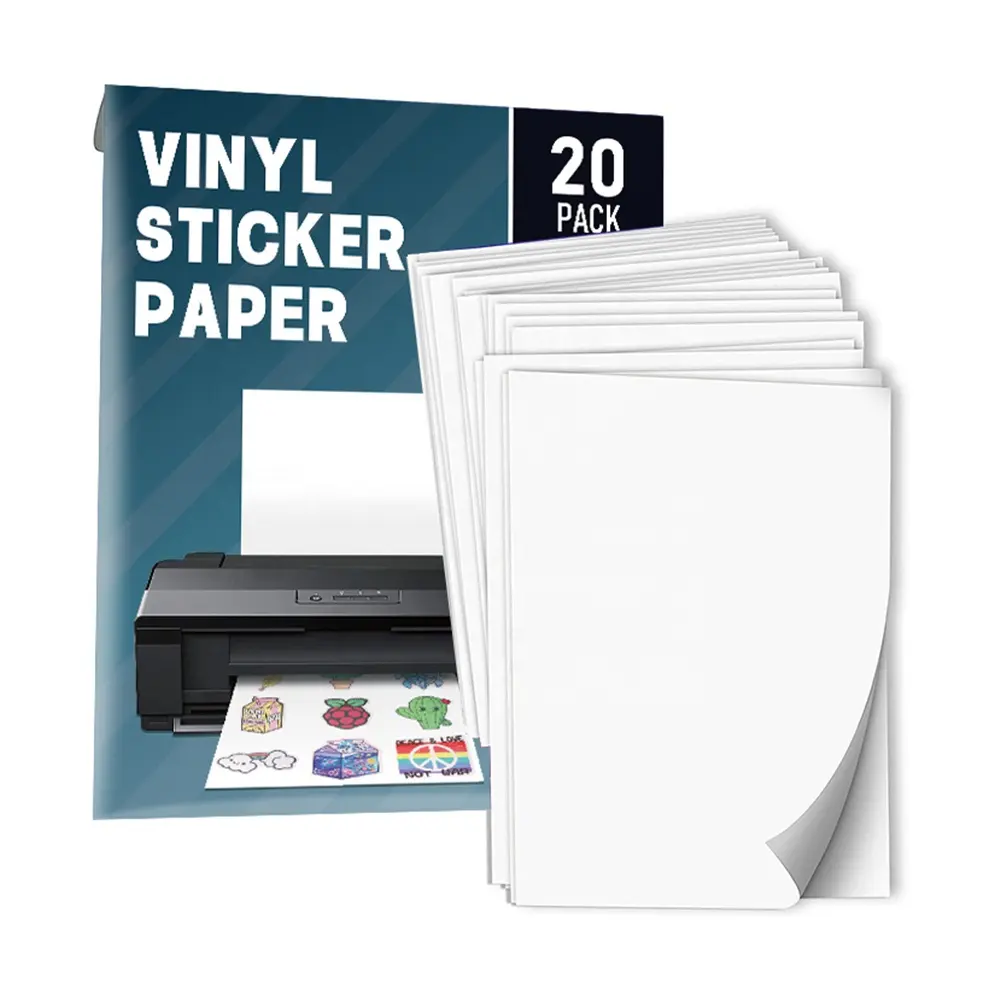 Fy perak 400 lembar dapat dicetak Matte mengkilap vinil Inkjet Label A4 stiker perekat transparan kertas untuk cetak Laser