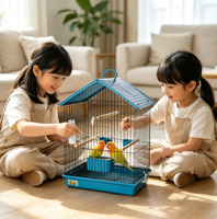 Cage à oiseaux haut de gamme à roulettes pour perruches, plateformes latérales extensibles, jouet à suspendre, perchoirs et bouteille d'eau inclus