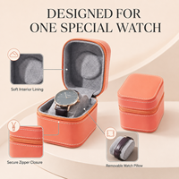 Boîte à montre simple en cuir PU personnalisée, étui de voyage portable avec fermeture éclair, coussin amovible en velours, emballage cadeau