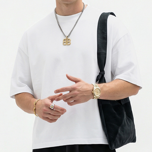 เสื้อยืดคอกลมทรงบ็อกซี่ แบรนด์แฟชั่นอเมริกัน ผ้าฝ้าย 230 กรัม แขนสั้น สีพื้น สำหรับผู้ชาย - Product Image 5