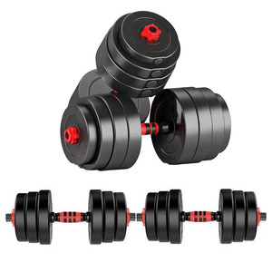 Set barbel lapis karet pria 20kg, peralatan kebugaran rumah dengan berat yang dapat disesuaikan, besi cor padat, batang halter karet - Product Image 5