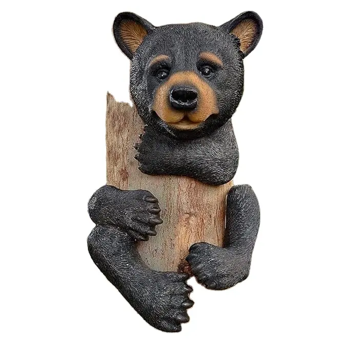 Material resinoso, decoración para exteriores y jardín, forma de un oso abrazando una escultura de árbol